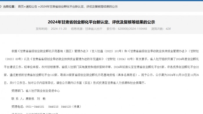 喜訊！蘭州新區專精特新化工產業創業孵化平臺被認定為省級優秀創業孵化平臺